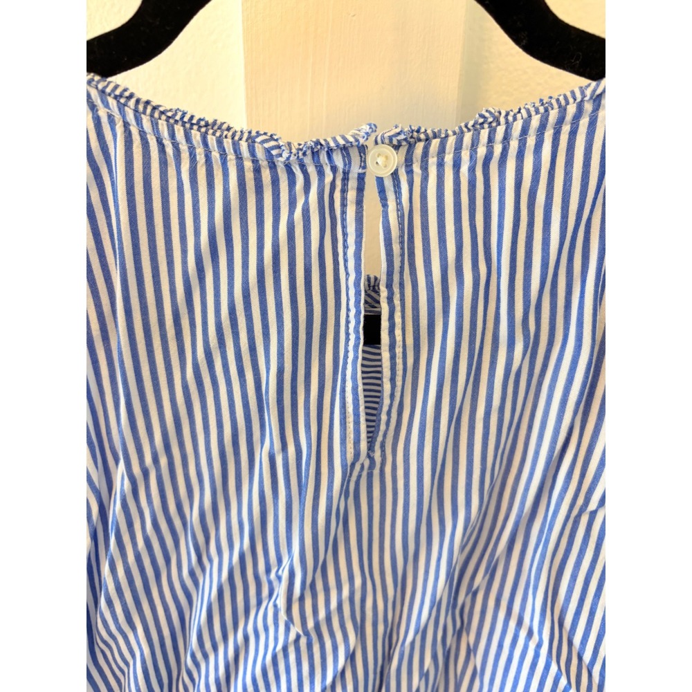 LOFT Blue White Striped Ruffle Sleeve Blouse Top Medium Keyhole Back Sleeveless - Picture 4 of 7